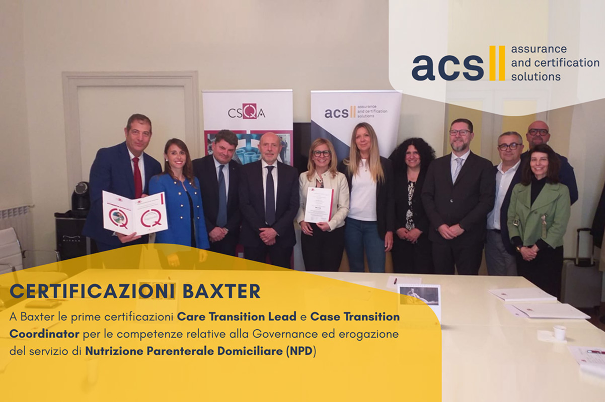 A Baxter Italia la prima certificazione a livello internazionale come centro di competenza certificato per la Nutrizione Parenterale Domiciliare